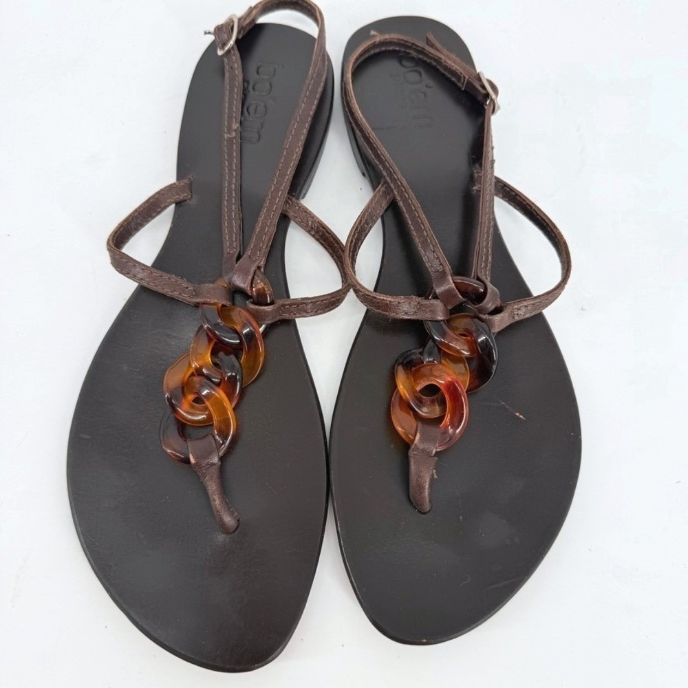 Bo'em Plage Made in Italy Womens Brown Leather Resin Chain Thong Sandals Size 39